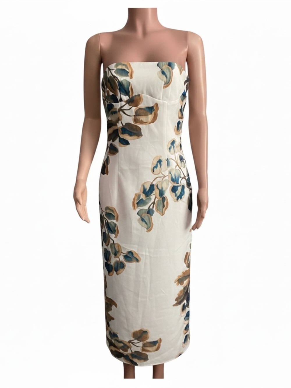 Commence Strapless Floral Leaf Midi Dress Size Medium - Picture 2 of 14
